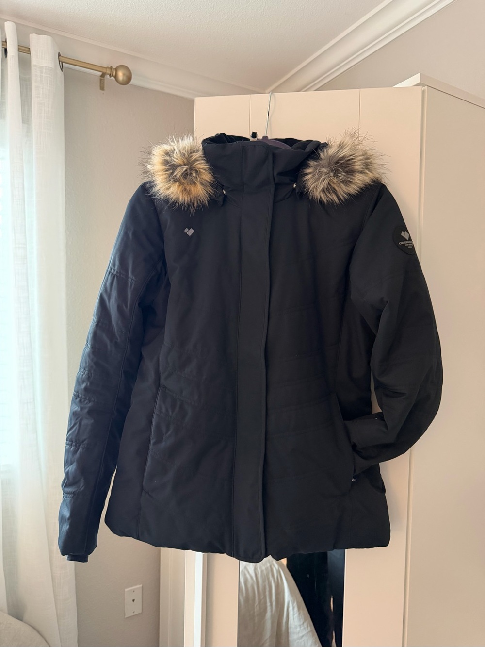 Obermeyer Navy Ski Jacket with Faux Fur Trim